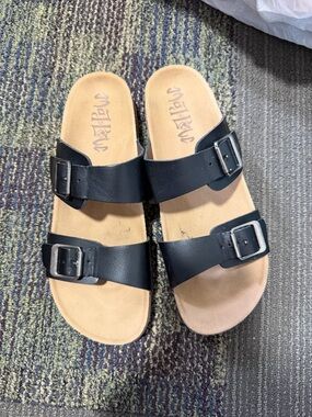 Mad Love Black Double Buckle Slide Sandals